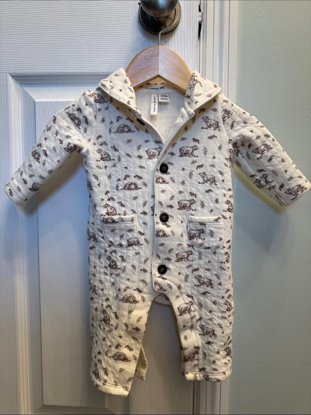 Janie and Jack Cream Quilted Bear- Print Onesie
